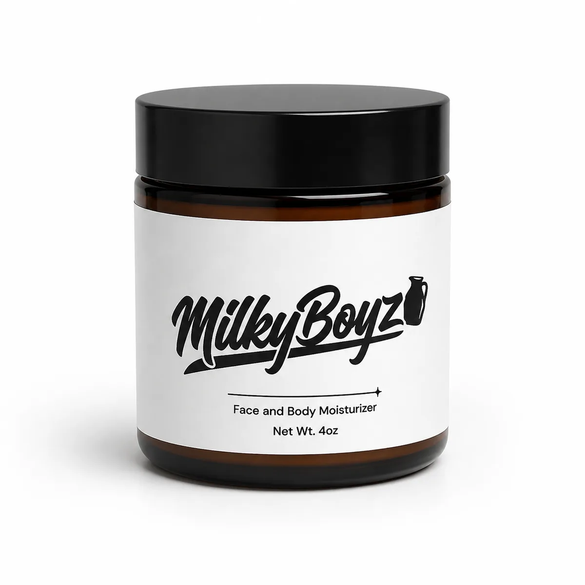 MilkyBoyz face and body moisturizer jar